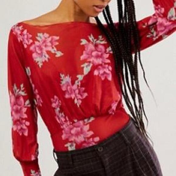 Floral Red Women's Top - Picture 1 of 4